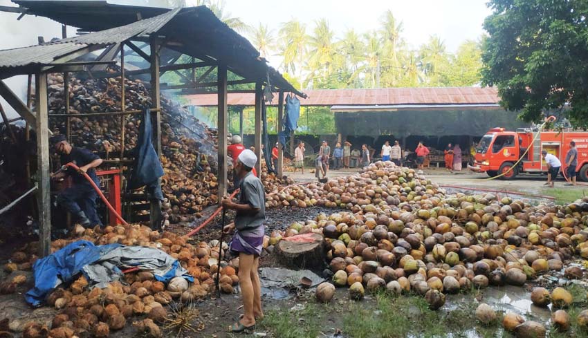 NUSABALI Gudang Kelapa Di Pengulon Terbakar