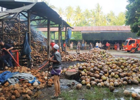 Nusabali.com - gudang-kelapa-di-pengulon-terbakar