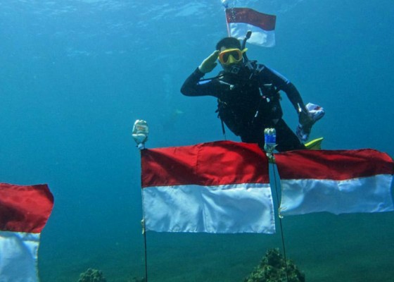 Nusabali.com - penyelam-kibarkan-merah-putih-di-bawah-laut-penimbangan