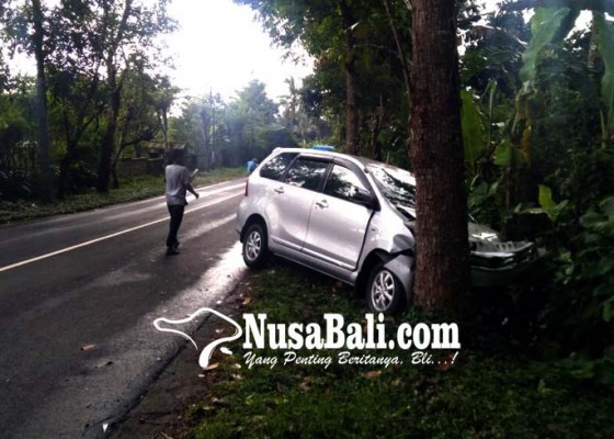 Nusabali.com - hilang-kendali-mobil-tabrak-pohon-perindang